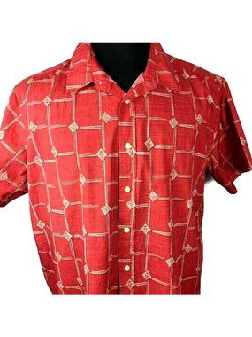 Batik Bay Graphic Print Lounger Camp shirt Trim Fit red size XXL